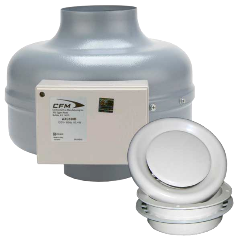 CFM RG100-ES AXC 4" Centrifugal In-Line Bathroom Fan Kit w/ Adjustable Grille