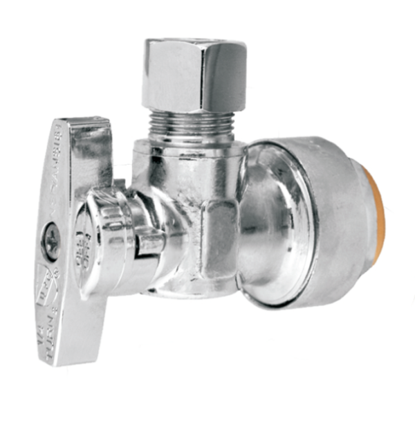BMI 38989 1/2"P.F x 3/8"OD Angle Stop - Chrome Plated Valve - 1/4 Turn - Lead Free