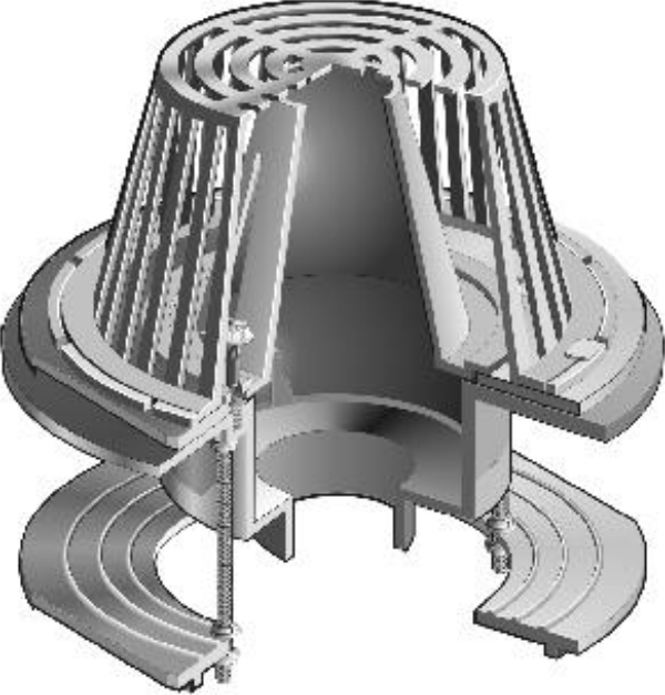 MIFAB R1200-F-U 15" Large Sump Roof Drain with Parabolic Flow Control Weir, Under-Deck Clamp, 2" 3" 4" 6" No-Hub Connection