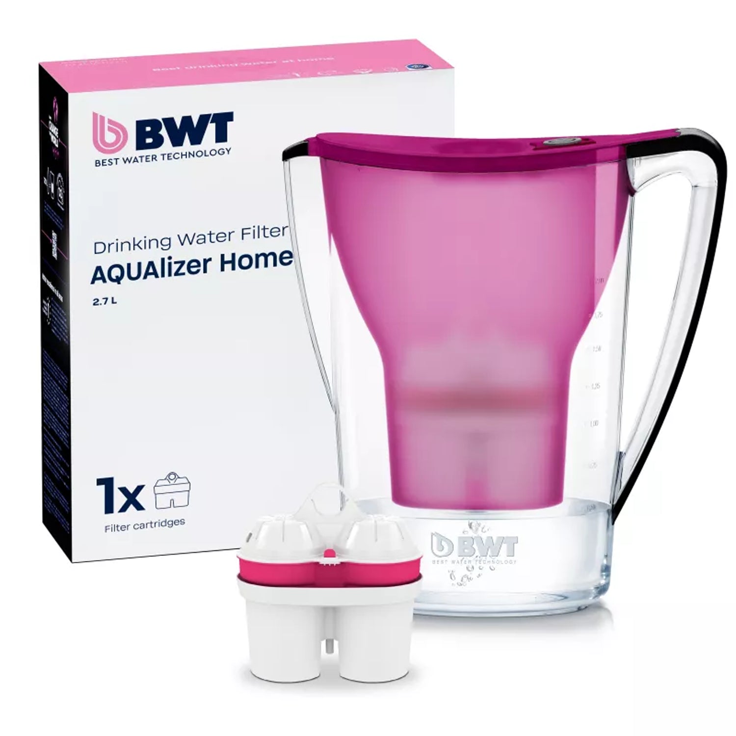 BWT AQUAlizer Aubergine water filter pitcher with magnesium mineralizing filtration