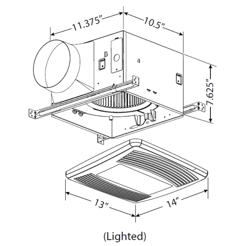 CONTINENTAL FAN CFM TF110L 4" & 6" Tranquil Bathroom Fan w/ Light 110CFM