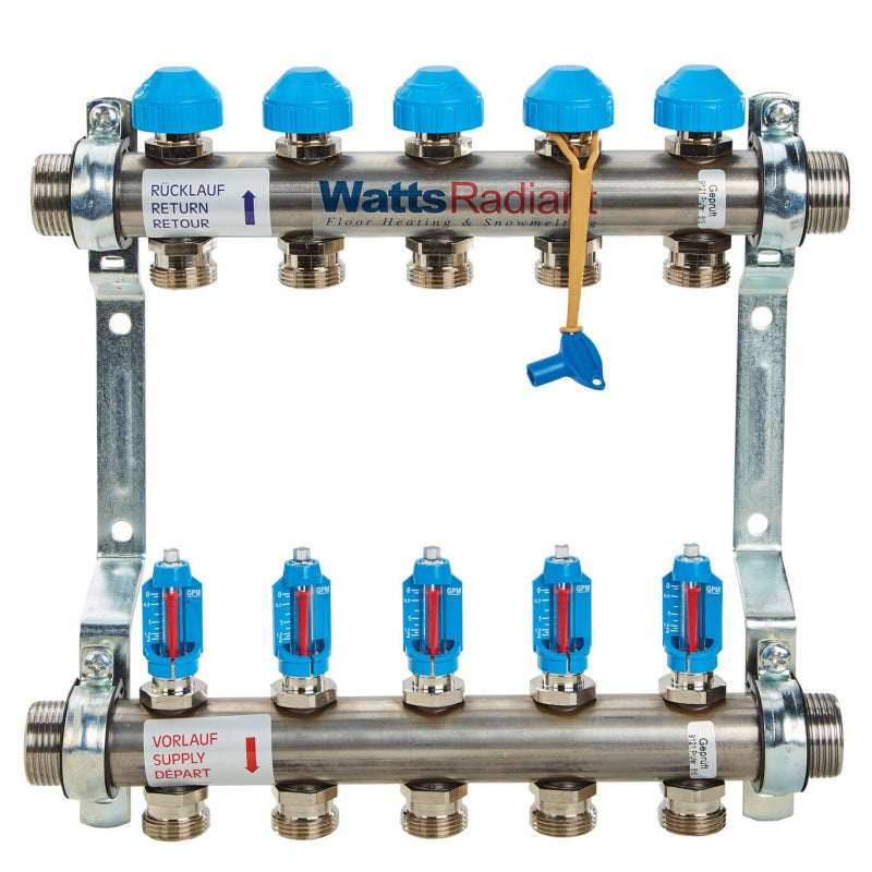 Watts D3803005SS Hydronic Manifold - 1 Inch 5 Branch - Stainless Steel (M-5)