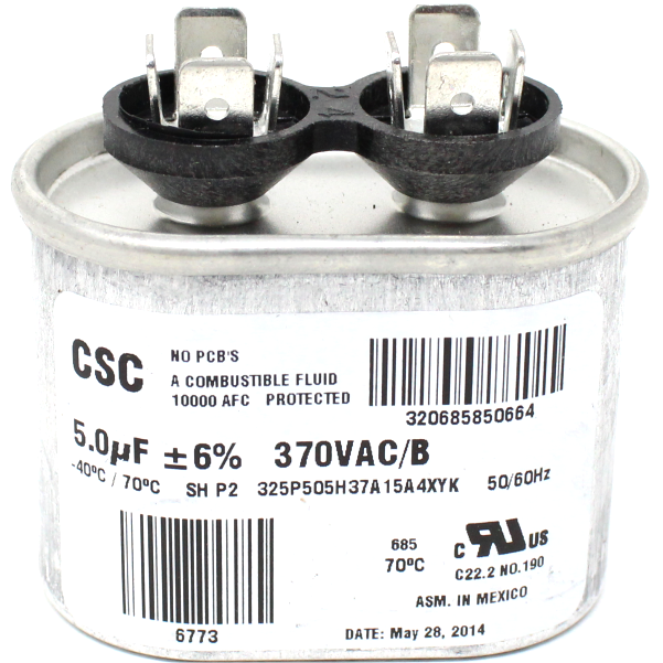 Luxaire 02420043700 Single Oval Run Capacitor, 5MFD, 370V