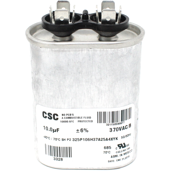 Luxaire 02420046700 Single Oval Run Capacitor, 10MFD, 370V