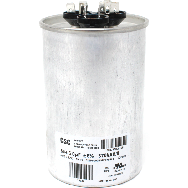 Luxaire 02425033700 Dual Round Run Capacitor, 60/5MFD, 370V