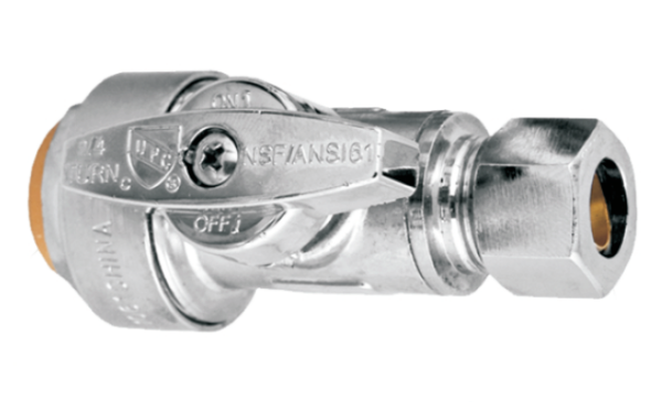 BMI 38984 1/2"P.F x 3/8"OD Straight Stop - Chrome Plated Valve - 1/4 Turn - Lead Free (Package Quantities)