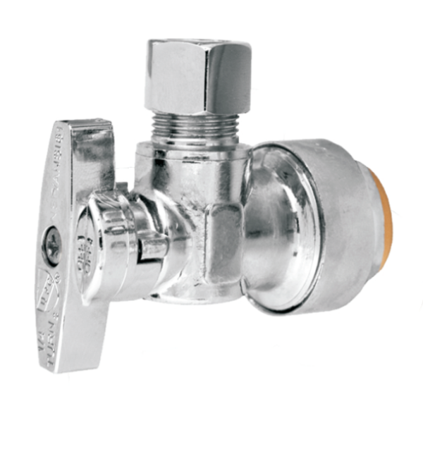 BMI 38989 1/2"P.F x 3/8"OD Angle Stop - Chrome Plated Valve - 1/4 Turn - Lead Free (Package Quantities)