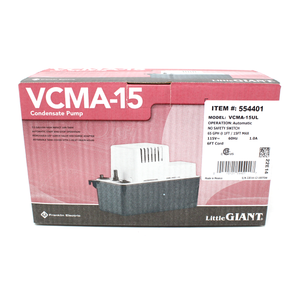 Little Giant 554401 VCMA-15UL 115V 1/50 HP Condensate Removal Pump
