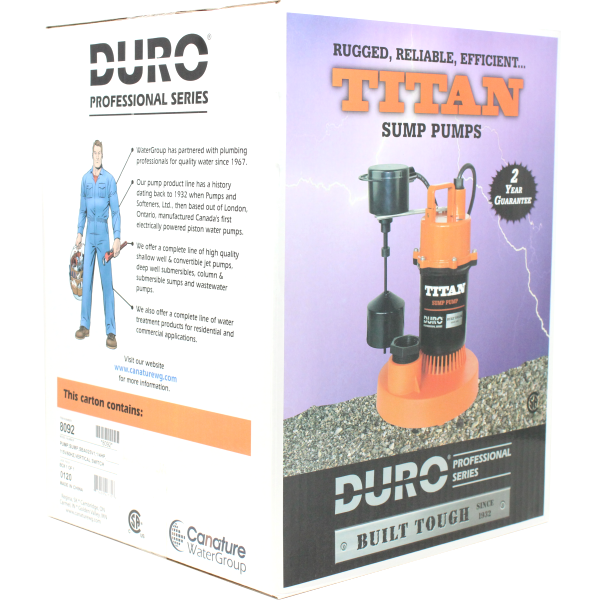 Duro DSB180V Titan Basement Submersible Sump Pump 1/4 HP - Vertical Float