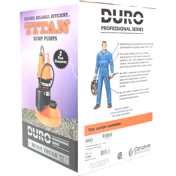 Duro 8093 DSB250 Titan Basement Submersible Sump Pump 1/3 HP - Tethered Float