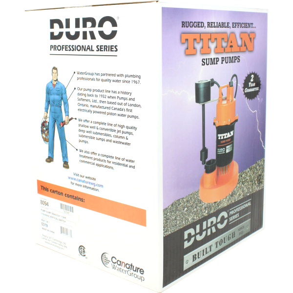 Duro 8094 DSB250V Titan Basement Submersible Sump Pump 1/3 HP - Vertical Float