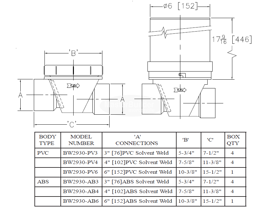 Zurn BW2930-PV PVC Backwater Valve, Flapper Type