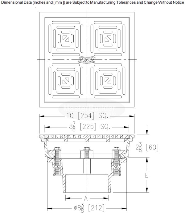 Zurn FD2283-PV 10" Square Top Decorative PVC Floor Drain