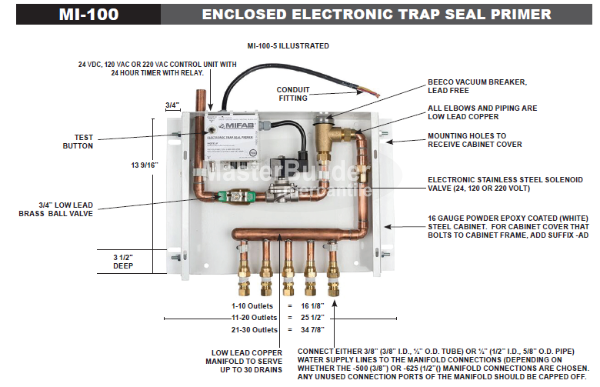 MIFAB MI-100-25 Enclosed Electronic Trap Seal Primer, 21-25