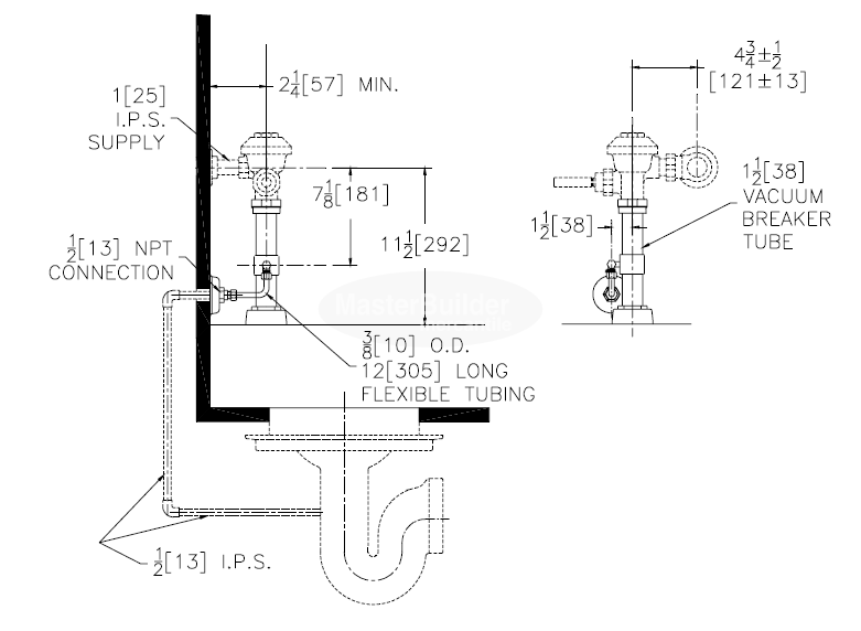 Zurn P6000-TPO Exposed Trap Primer for Water Closet Flush Valve