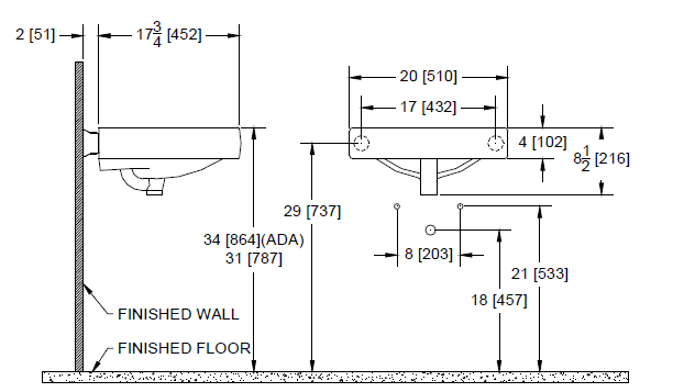 Zurn Z5311 Series 20” x 18” Wall Hung Lavatory w/ Single Faucet Hole
