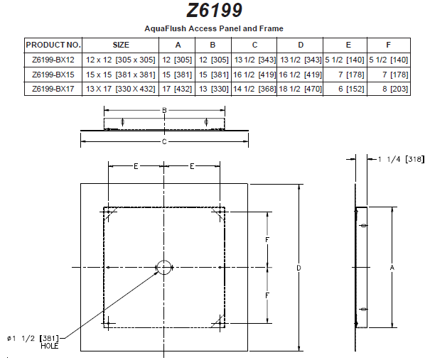 Zurn Z6199-BX15 AquaFlush 15" x 15" Access Panel and Frame for Manual Concealed Flush Valves