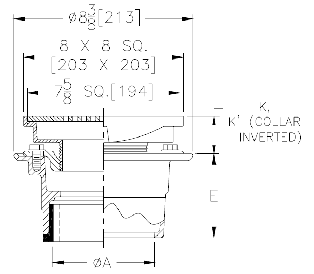 Zurn ZXN-415-8Y Floor Drain with Heavy-Duty 8" Square Nickel Bronze Strainer