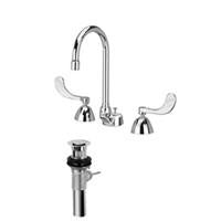 Zurn Z831B4-XL-P Lead-Free Widespread Faucet with 5-3/8" Gooseneck, 4" Wrist Blade Handles and Pop-Up Drain