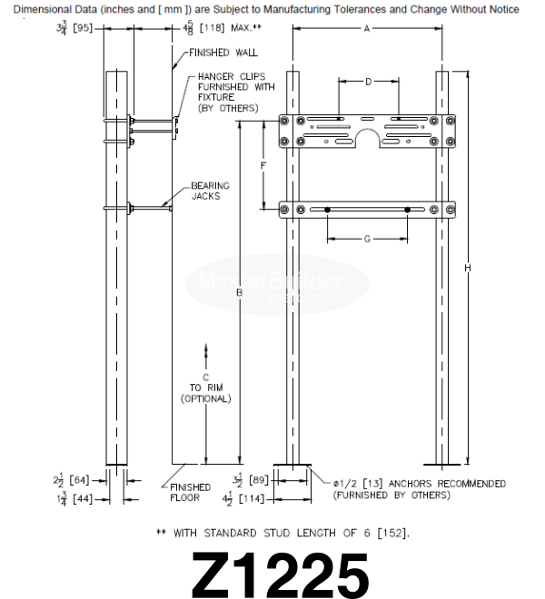 Zurn Z1225 Wall Carrier Plate Type for Water Coolers and Drinking Fountains