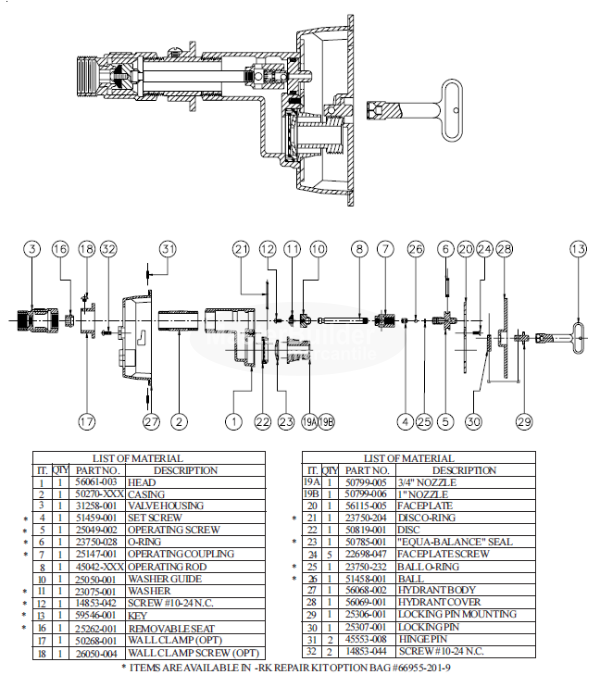 Zurn HYD-RK-Z1300-10 Z1300 Hydrant Repair Kit 66955-201-9