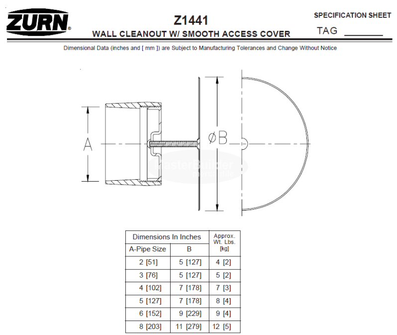 Zurn Z1441 Wall Cleanout with Smooth Access Cover