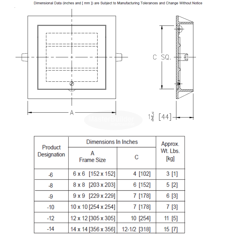 Zurn Z1461 Square Hinged Floor Access Panel, Cast Iron, Bronze or Nickel Bronze