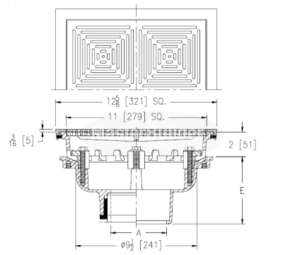 Zurn Z154-DT 12" Square Top Promenade Deck Drain with Decorative Heel-Proof Grate and Rotatable Frame