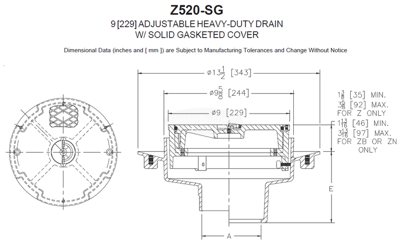 Zurn Z520 9" Adjustable Heavy-Duty Drain