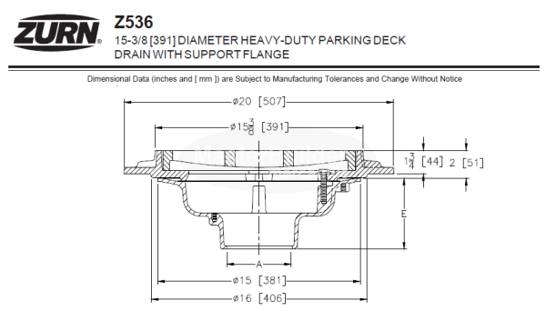 Zurn Z536 | ZB536 | ZN536 15" Parking Deck Drain with Support Flange, Heavy-Duty