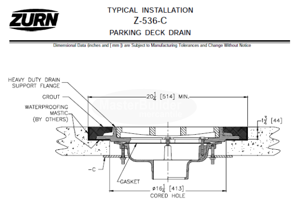 Zurn Z536 | ZB536 | ZN536 15" Parking Deck Drain with Support Flange, Heavy-Duty