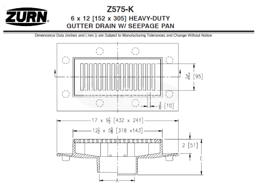 Zurn Z575 6" x 12" Medium-Duty Gutter Drain