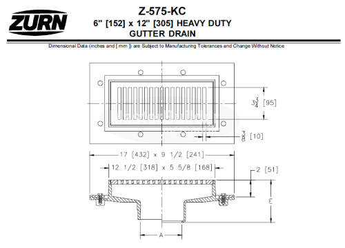 Zurn Z575 6" x 12" Medium-Duty Gutter Drain