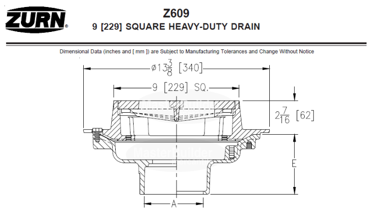 Zurn Z609 9" Square Heavy-Duty Drain