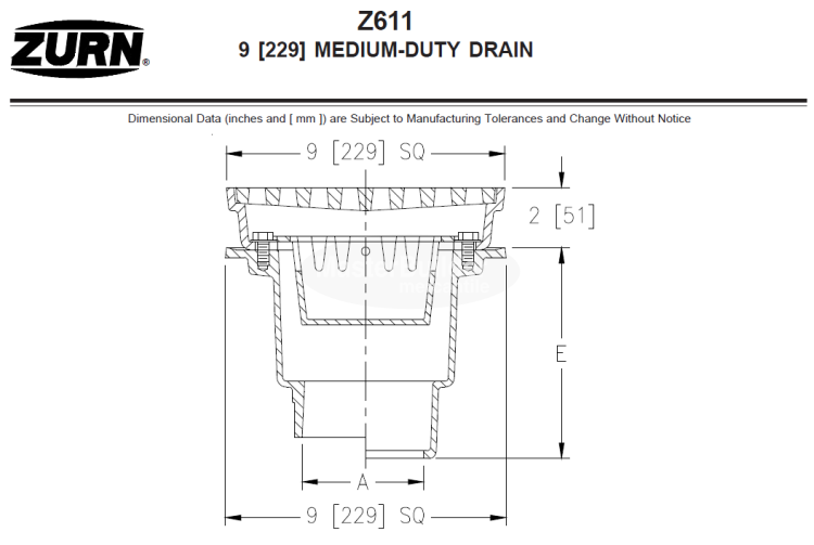 Zurn Z611 9" Square Medium-Duty Drain