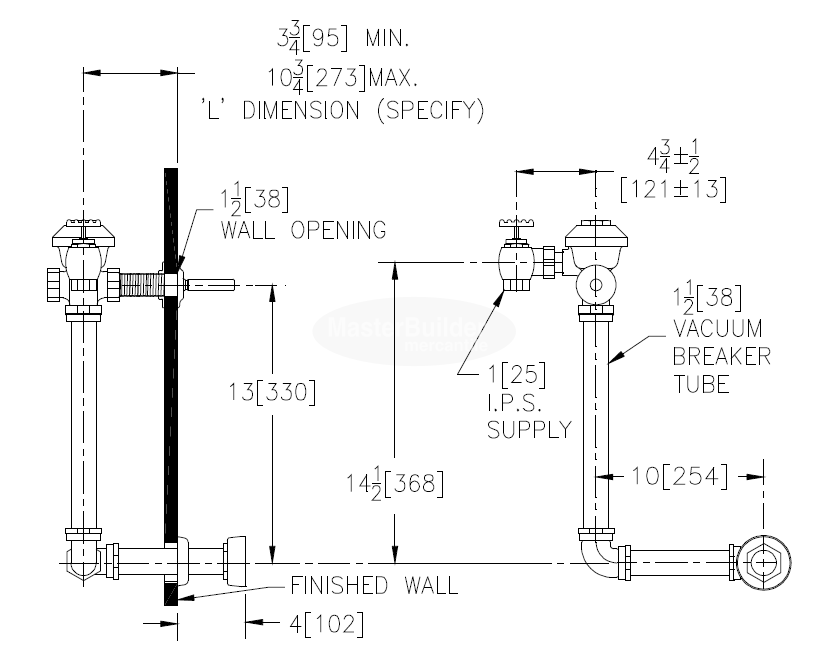 Zurn Z6140AV-WS1 1.6 GPF Concealed Manual Flush Valve with Exposed Back Spud Connection for Water Closets