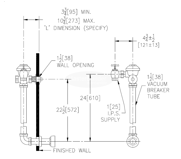 Zurn Z6154AV-WS1 1.6 GPF Concealed Manual Flush Valve with Exposed Back Spud Connection for Water Closets