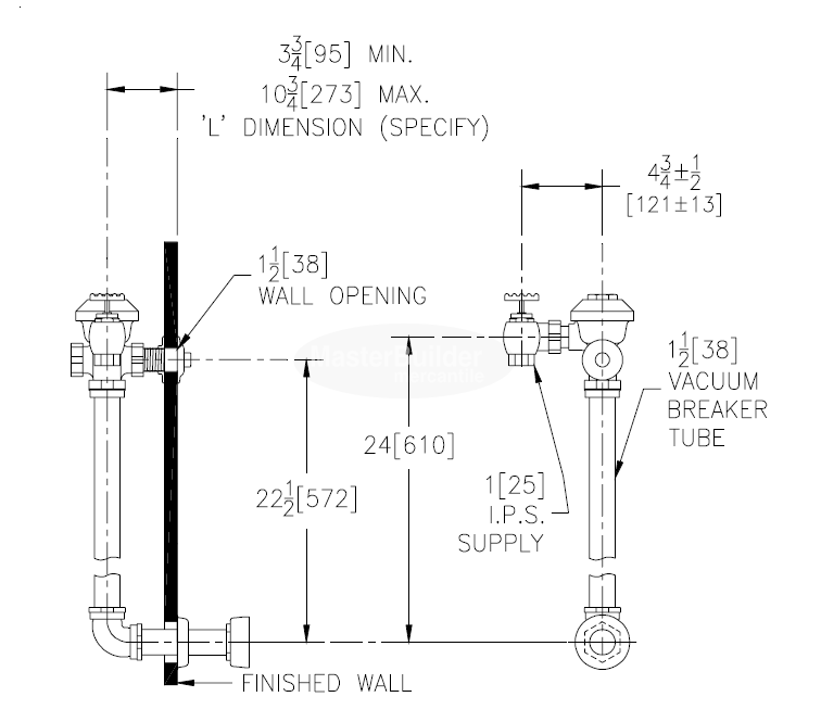 Zurn Z6154AV-HET 1.28 GPF Concealed Manual Flush Valve with Exposed Back Spud Connection for Water Closets