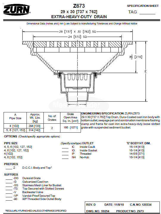 Zurn Z673 29" x 30" Extra-Heavy Drain w/ Sediment Bucket IMG 3