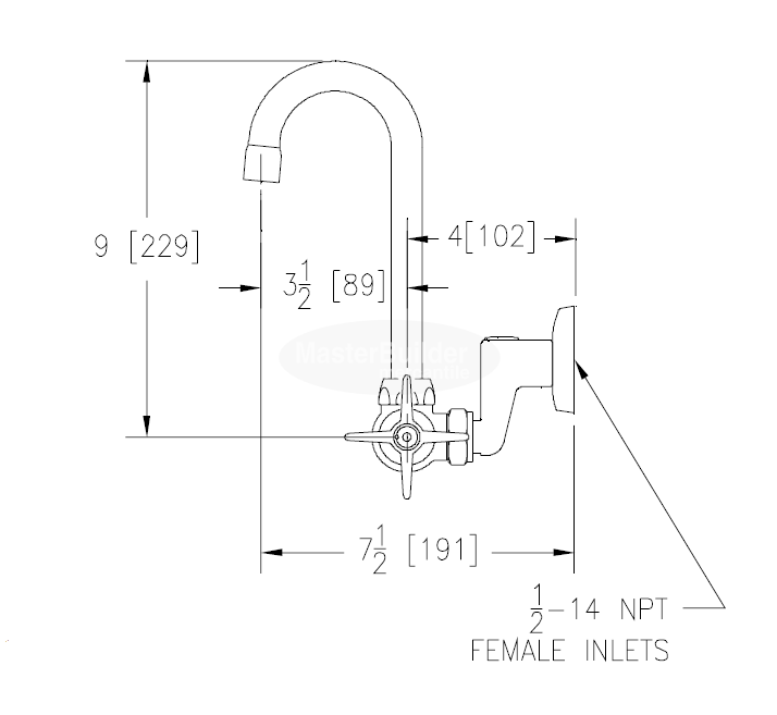 Zurn Z841A2-XL Service Sink Faucet with 3-1/2" Gooseneck and Four Arm Handles