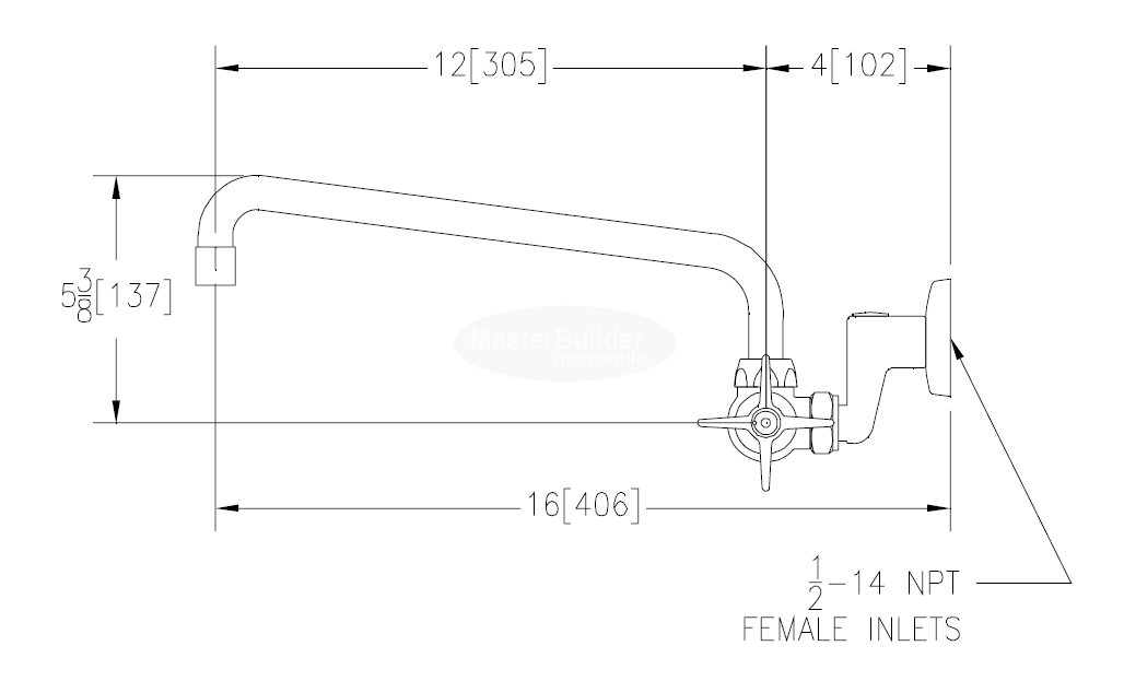 Zurn Z841H2-XL Service Sink Faucet w/ 12" Tubular Spout and Four Arm Handles