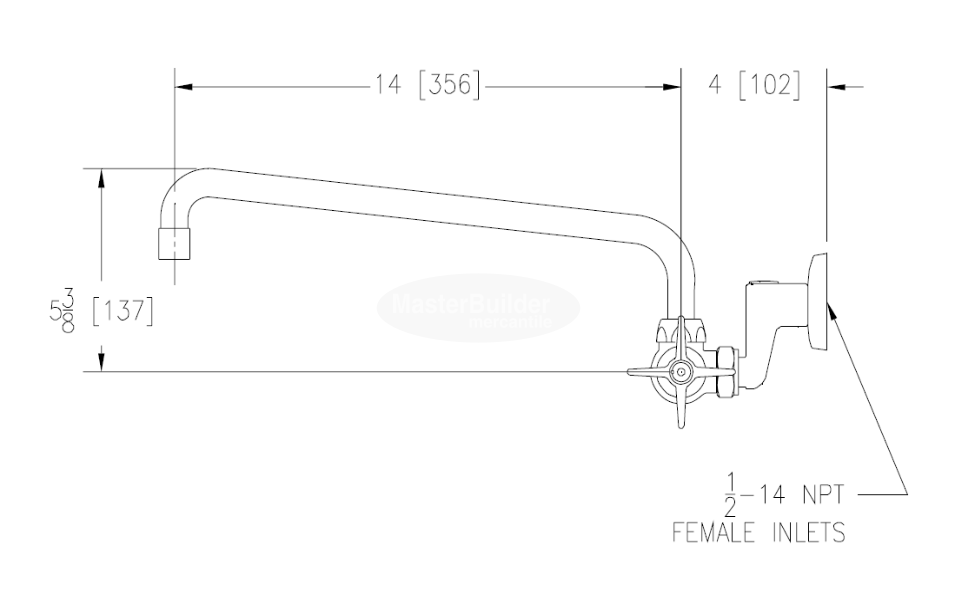 Zurn Z841I2 Service Sink Faucet w/ 14" Tubular Spout and Four Arm Handles