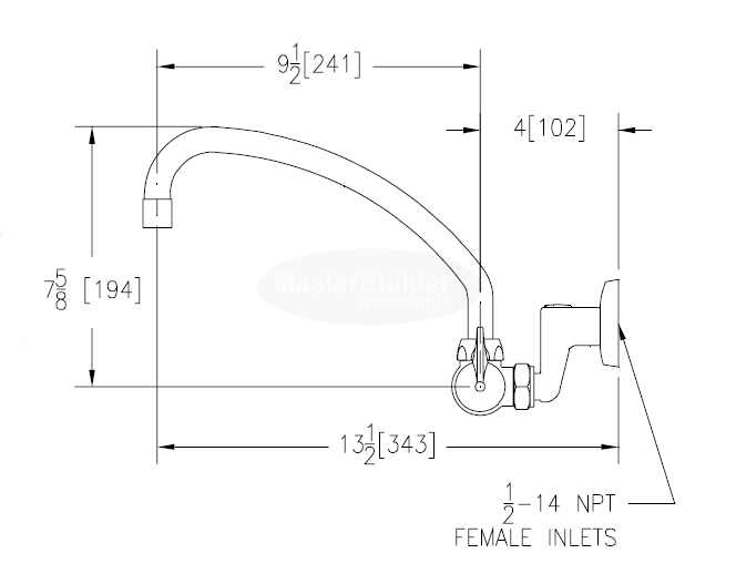 Zurn Z841J3-XL Service Sink Faucet w/ 9-1/2" Tubular Spout and Dome Lever Handles