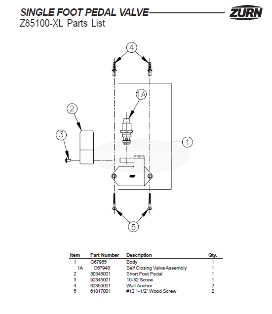 Zurn Z85100-XL Foot Pedal Valve, Floor-Mounted, Self-Closing