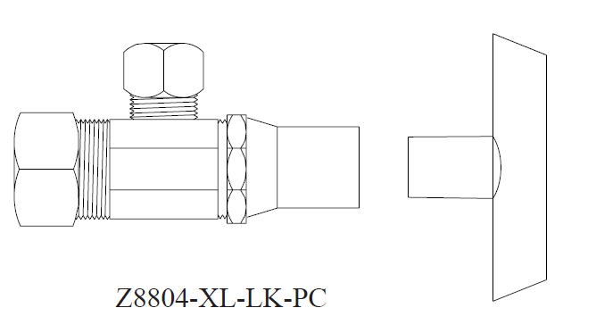Zurn ZH8824-XL-LK-PC/Z8952-58-PC 1/2" NOM x 3/8" OD Solid Brass Loose Key Angle Stops Compression-to-Compression w/ Escutcheons (Set of 2)