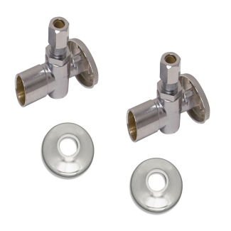 Zurn ZH8826-XL-PC/Z8952-58-PC 1/2" SWT x 3/8" OD Solid Brass Wheel Handle Angle Stops Copper Sweat-to-Compression w/ Escutcheons (Set of 2)