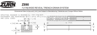 Zurn Z890-89004N 7" Reveal Stainless Steel Trench Drain Channel