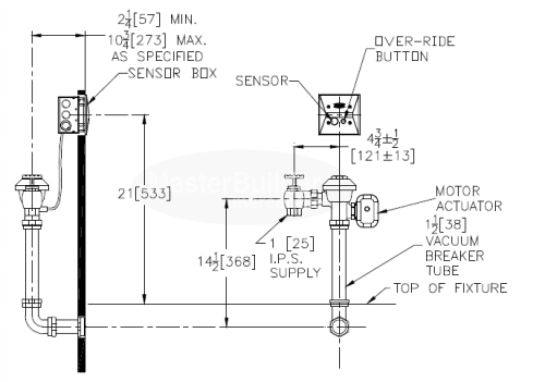 Zurn ZEMS6152AV-FF 4.5 GPF 1.6 GPF Hardwired Concealed Sensor Flush Valve for Water Closets