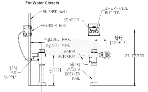 Zurn ZEMS6200-WS 3.5 GPF Sensor Operated Hardwired Flush Valve for Water Closets