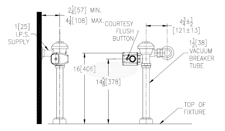 Zurn ZER6000AV-1-HET-CPM 1.28 GPF Sensor Operated Battery Powered Exposed Flush Valve For Water Closets with 16" Rough-In